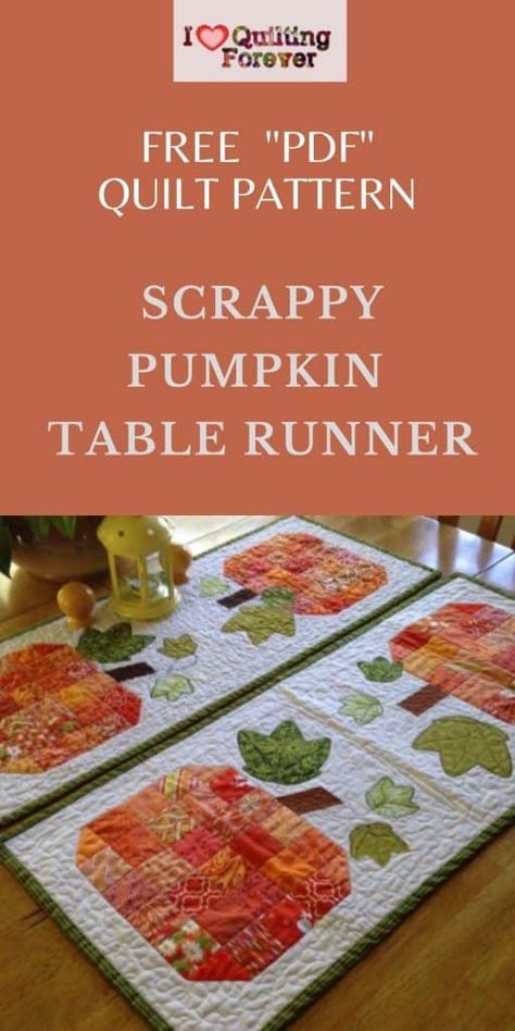 Free Table Runner Quilt Patterns, Table Runner Quilt Patterns, Fall Table Runner Patterns, Table Runner Quilt Pattern, Flower Hacks, Pumpkin Quilt Pattern, Pumpkin Patterns Free, Table Runner Quilt, Halloween Quilt Patterns