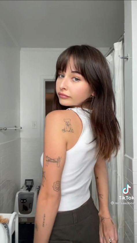 Tattoo Placement Women Arm, Cute Tattoo Placements For Women, Stassiebaby Tattoo, Multiple Tattoos Placement, Cute Back Of Arm Tattoos For Women, Cutest Tattoo Placement, Arm Tattoos Women Small, Dainty Tattoo Placement For Women, Scatter Sleeve Tattoo Women