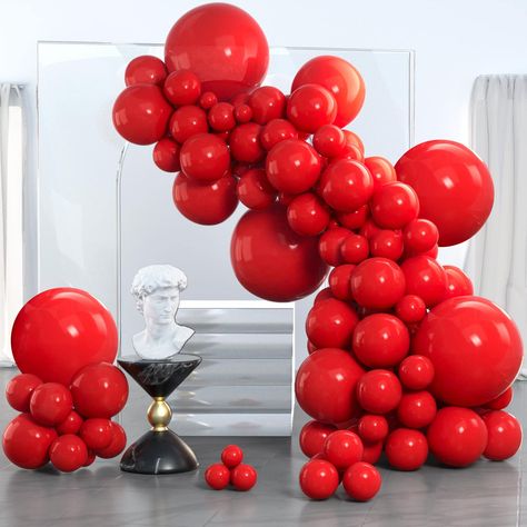 PRICES MAY VARY. 152 pcs red balloons different sizes - 18 inch balloons (5 pcs), 12 inch balloons (30 pcs), 10 inch balloons (35 pcs), 5 inch balloons (82 pcs), garland kit and manual included Made of latex, non-toxic and safe to use, recommended to use with a balloon hand pump or electric balloon pump Latex balloons filled with AIR will stay full for up to 72 hours, while with HELIUM will stay full for 3-6 hours. For best float results, please inflate the balloons 1-2 hours before your event w Small Balloons, Paper Streamers, Arch Decoration, Balloon Pump, Anniversary Decorations, Balloon Backdrop, Red Balloon, Bachelorette Party Decorations, Blue Balloons