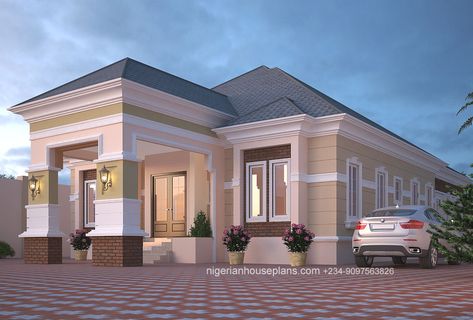 5 Bedroom Bungalow Floor Plan, Square House Design, 5 Bedroom Bungalow House Plans, Five Bedroom House Plans, Bungalow Design Ideas, Nigerian House Plans, Nigeria House, 5 Bedroom Bungalow, Bungalow House Floor Plans