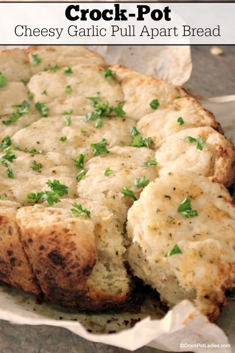 Crockpot Cheesy Herb Garlic Bread, Bread In The Crockpot, Crock Pot Focaccia Bread, Crockpot Foccacia Bread, Crockpot Rolls, Crockpot Bread Recipes, Crockpot Breads, Cheesy Garlic Pull Apart Bread, Crockpot Bread