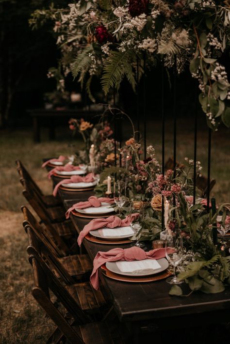 Intimate Wedding Reception, Mauve Wedding, Dark Wedding, Moody Wedding, Olympic National Park, Wedding Tablescapes, Adventure Wedding, Wedding Centerpiece, Wedding Mood