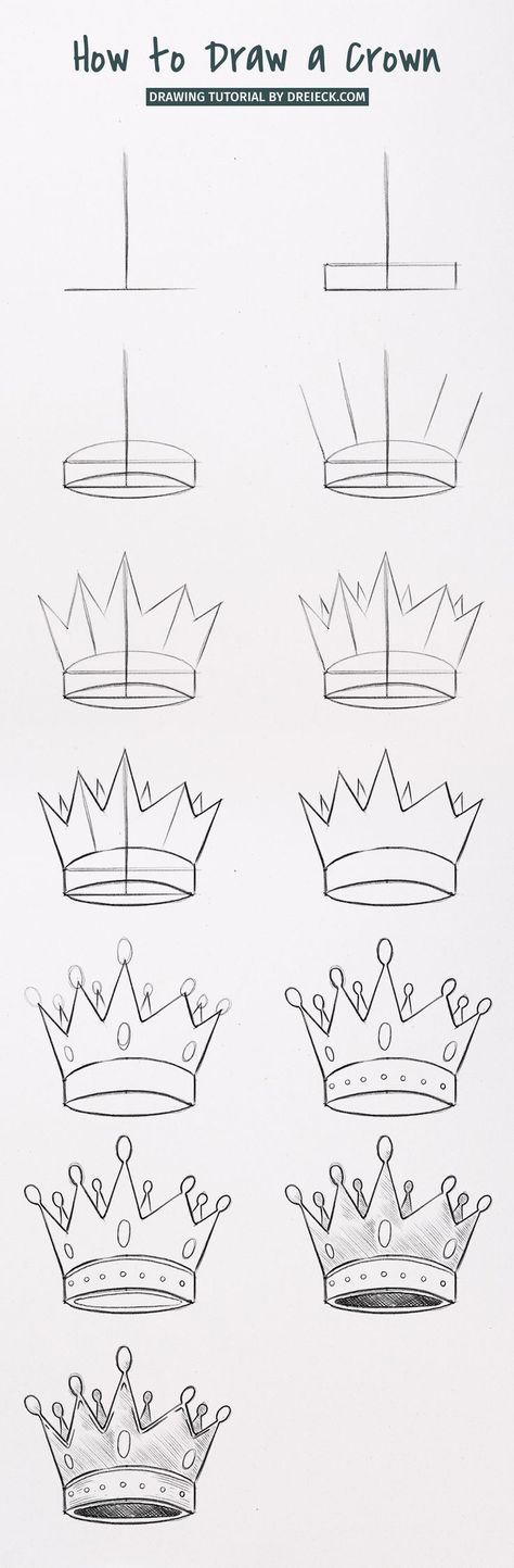 We want to draw a crown! The desired object is a shining king’s crown. Today I’ll show you the best way to draw this kind of crown and I will guide you through the process based on a simple technique. I’ll demonstrate all the drawing steps for you. Prepare your pencil right now! Crown Step By Step Drawing, Crown Drawing Tutorial, Easy Crown Drawing Step By Step, Tiara Drawing Reference, King Throne Drawing, How To Draw A Crown Step By Step, King Drawing Reference, Crown Reference Drawing, How To Draw A Crown