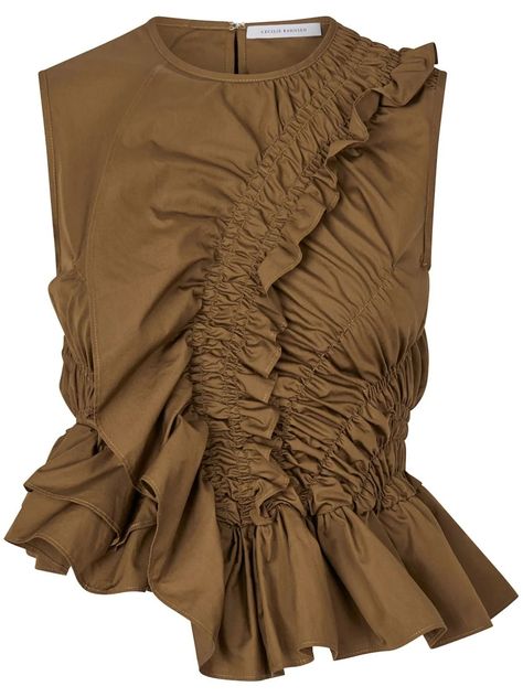 Shop Cecilie Bahnsen Geo ruffled top Brown Runway, Cecile Bahnsen, Cecilie Bahnsen, Fresh Fashion, Asymmetrical Blouse, Ruffled Top, Yoko London, City Dress, Clothes Women