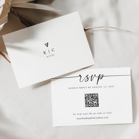 Simple Modern Wedding QR Code Heart RSVP Card Fun Handwriting, Rsvp Cards Wedding, Simple Modern Wedding, Card Black And White, Wedding Qr Code, Wedding Rsvp Cards, Dark Wedding, Wedding Party Supplies, Modern Invitation