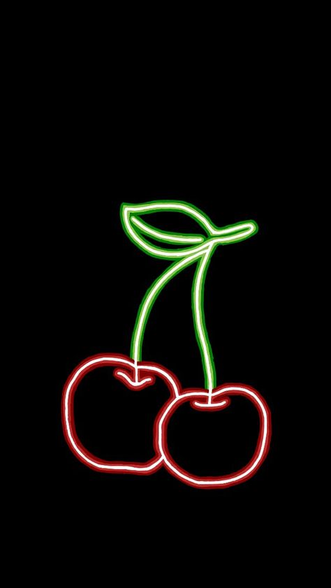 Neon Cherry Painting, Neon Light Drawing, Neon Drawings, Neon On Black, Cherry Lush, Neon Markers, Neon Hearts, Cherry Art, Cherries Painting