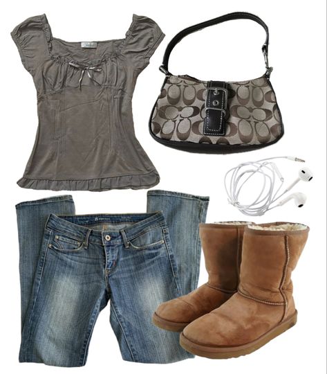 2000s Outfits With Uggs, Outfit Pngs Aesthetic, Uggs And Bootcut Jeans, Elena Gilbert Outfit Ideas, Y2k Uggs Outfit, Y2k Bootcut Jeans Outfit, Elena Gilbert Jeans, Elena Gilbert Outfits Summer, 2000s Bootcut Jeans