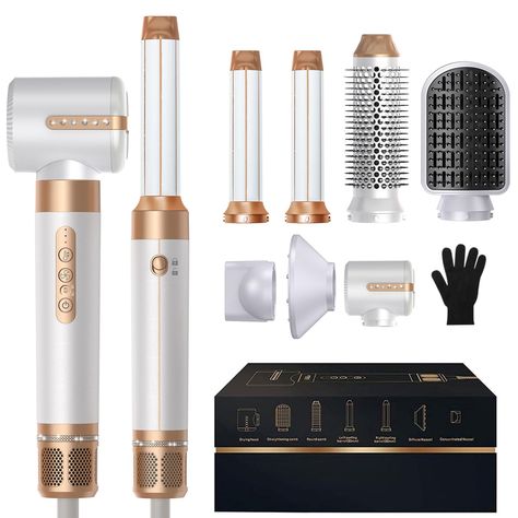 PRICES MAY VARY. 【7 IN 1 FAST HAIR DRYING STYLER TOOLS】High speed Ionic blow dryer with diffuser(&Smooth Nozzle),It is equipped with a powerful hair dryer - ultra-fast drying with in 5-8 minutes.with left & right 32mm air curling wand, Auto wrap curl in different directions,using Coanda technology,1x 32mm round brush &1 Hair Straightener Brush- for long or short hair volumizing/straightening/smoothing,create a fluffy natural curl which is most suitable for bangs. 【 Tips for using a hot air curle Hair Dryer Set, Blow Dryer Brush, Blow Dryer Diffuser, Curls With Straightener, Professional Hair Tools, Curl Hair With Straightener, Hot Air Brush, Dryer Brush, Hair Straightener And Curler