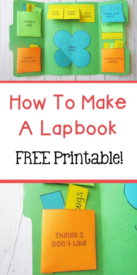 How to make a lapbook plus free lapbook printable inside! How To Make A Lapbook, Lapbook Templates Free, Interactive Lapbooks, Interactive Notebooks Templates, Lap Book Templates, Lap Books, Relaxed Homeschooling, Lap Book, Simple Present