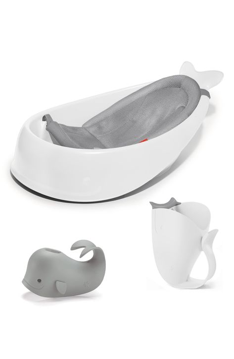 With a versatile, three-stage design, this baby bathtub is the only one you'll ever need to buy. The machine-washable mesh sling adjusts to the cushioned seat so your little one is comfortable and supported as they learn to sit. When baby can sit upright, just remove the sling for a spacious no-slip tub. A handy pitcher and a cheerful spout cover complete the bathtime fun. Includes adjustable tub, rinser and spout cover Tub is 13.6" x 10.3" x 7.9" Stage 1: Newborn (0–3 months; up to 15 lbs); Sta Toddler Bath Tub, Baby Bath Items, Baby Tub, Toddler Bath, Bath Gift Set, Baby Bath Tub, Bath Gift, Skip Hop, Bath Time Fun