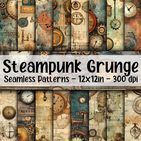 "Steampunk Grunge SEAMLESS Patterns - Steampunk Ephemera Digital Paper - 16 Designs - 12x12in - Commercial Use - Steampunk Clock Patterns Welcome to OldMarket! PLEASE NOTE: This is a digital product, NO physical product will be sent. ★★ IF YOU LIKE THESE PAPERS, CHECK OUT MY DIGITAL PAPER BUNDLE, WHICH INCLUDES ALL OF MY CURRENT DIGITAL PAPER DESIGNS AND ALL FUTURE DESIGNS AS WELL.  ALL FOR ONE LOW PRICE! https://www.etsy.com/listing/242745753/digital-paper-bundle-includes-all-of-my?ref=shop_hom Steampunk Classroom, Steampunk Ephemera, Steampunk Diy Crafts, Steampunk Mixed Media Art, Steampunk Drawing, Steampunk Patterns, Scrapbook Letters, Steampunk Mixed Media, Old Market