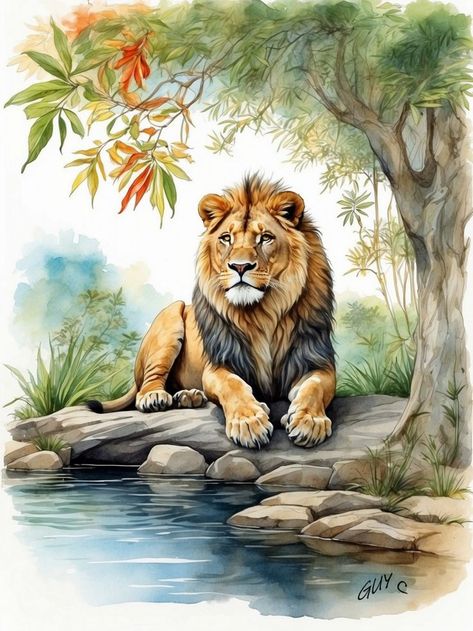 Drawing Wild Animals, Animal Greeting Cards, Big Cats Photography, London Painting, Summer Coloring, Joker Face, Africa Animals, Animal Images, Lion Painting