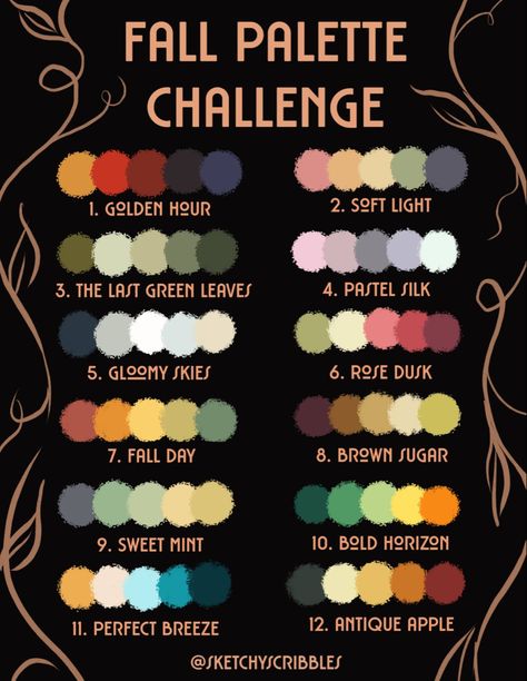 Colour Palette Drawing Challenge, Colors For Days Of The Week, Color Pallet Art Challenge, Color Combinations Two Colors, Color Pallet Challenge, Oc Color Palette Challenge, Colour Palette Challenge, Color Scheme Challenge, Tarot Color Palette