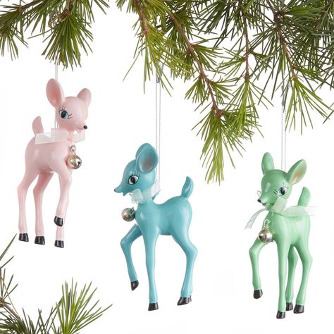 Pastel Vintage Deer with Bell Ornaments Set of 3 - World Market Plum Village, Pastel Vintage, Deer Ornament, Unique Christmas Ornaments, Vintage Deer, Bell Ornaments, Christmas Ornament Sets, Sugar Plum, Decorations Christmas