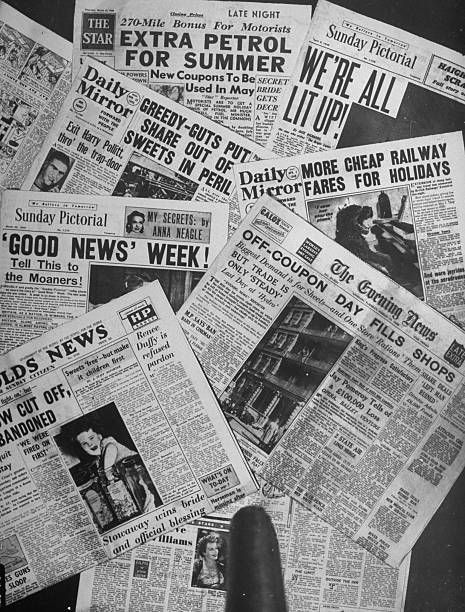 Headlines in British newspapers telling about end of candy rationing, extra petrol for summer, lights on again in England, off-coupon day in London... London Newspaper, Candy Photos, Newspaper Pictures, Summer Lights, Candy Pictures, Day In London, Cheap Holiday, Historical Newspaper, Severe Weather