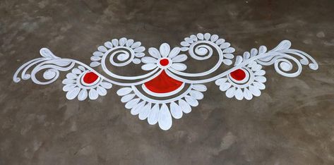 Chuna Rangoli Design, Small Alpona Design Bengali, Lakshmi Puja Rangoli, Lakshmi Puja Alpona Painting, Alpana Rangoli Design, Laxmi Ji Drawing, Diwali Alpona, Ragoli Color, Ragoli Color Design