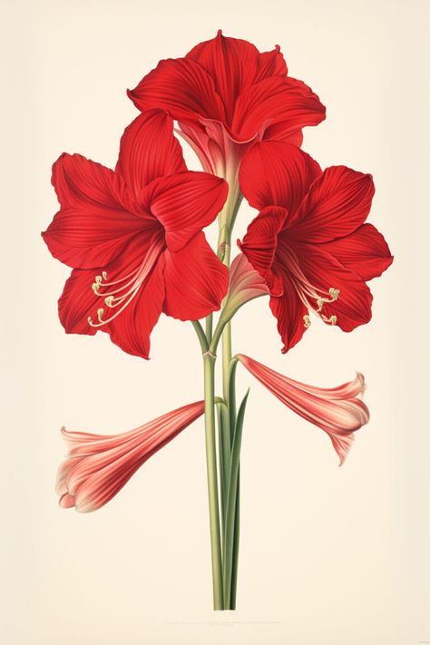 5 Amaryllis Images:(Beautiful Botanicals) - The Graphics Fairy Amaryllis Tattoo, Botanisk Illustration, Red Amaryllis, Queens Wallpaper, Illustration Botanique, Hur Man Målar, Design Tattoo, Small Tattoo, Botanical Flowers