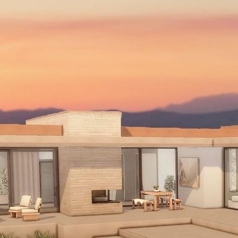 Bloxburg Desert House, Sims 4 Minimalist House Cc, Sims 4 Desert Cc, Sims 4 Minimalist House, Sims 4 Desert Luxe, Sims 4 Desert House, Modern Desert Home, Desert House, Modern Desert