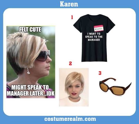 Karen Outfit, Karen Halloween Costume, Outfits Guide, School Costume, Costume Guide, Bob Cut Wigs, Acting Tips, Blonde Bob Cuts, Funny Costumes