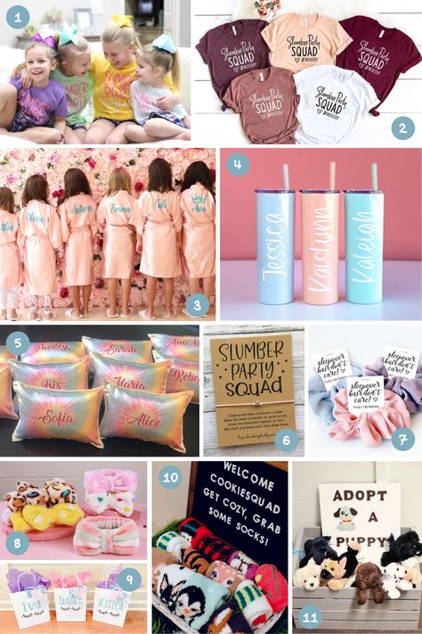 1st Sleepover Ideas, 13 Slumber Party Ideas, Slumber Party Favor Ideas, Sleepover Favor Ideas, Pajama Party Ideas Teenage, Slumber Party Party Favors, Sleepover Kids Party, Diy Sleepover Party, 10th Birthday Girl Sleepover Ideas