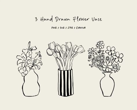 Flower Bud Drawing, Vase Drawing Simple, Vase Flower Drawing, Vase With Flowers Drawing, Flower In Vase Drawing, Flowers In Vase Drawing, Bouquet Line Drawing, Vase Doodle, Flower Vase Illustration