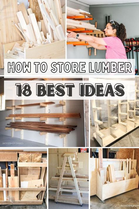 Want to organize your lumber and make sure it stays in great condition? Learn how to store lumber with these great ideas! Diy Lumber Storage, Lumber Storage Rack, Wood Bin, Lumber Rack, Lumber Storage, Wood Rack, Woodworking Inspiration, Scrap Wood Projects, Free Woodworking Plans