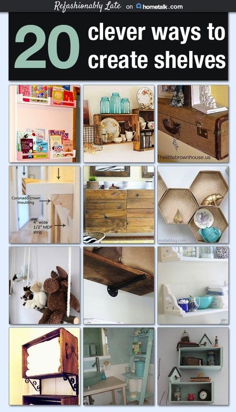 Shelving Hacks, Suitcase Shelf, Create Shelves, Diy Shelving, Wood Organization, Crate Shelves, Shelving Ideas, Shelves Diy, Up House