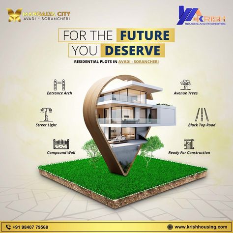 🌟 Invest in Your Dream Future with Mangalya City: Premium Residential Plots in Avadi-Sorancheri! 🌟  🏡 Looking for the perfect plot to build your dream home? Mangalya City offers prime residential plots in Avadi-Sorancheri, designed with top-notch amenities including an elegant entrance arch, street lights, a compound wall, avenue trees, and well-paved black top roads.   Book Now: +91 89259 54814 / +91 89259 54813 Website: www.krishhousing.com Real Estate Plots Ads, Residential Plots Creative Ads, Real Estate Plots Creative Ads, Open Plots Creative Ads, Plot Creative Ads, Real State Designs Social Media, Real Estate Post Ideas, Real Estate Creative Ads, Hampton Homes