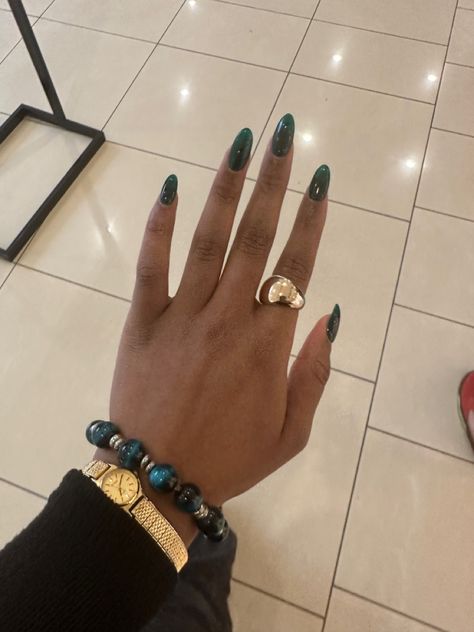 Olive Green Acrylics, Short Forest Green Nails, Hunter Green French Tip Nails, Dark Green Nails Almond, Royal Green Nails, Olive Green Almond Nails, Forest Green Almond Nails, Emerald Green Almond Nails, Green Oval Nails