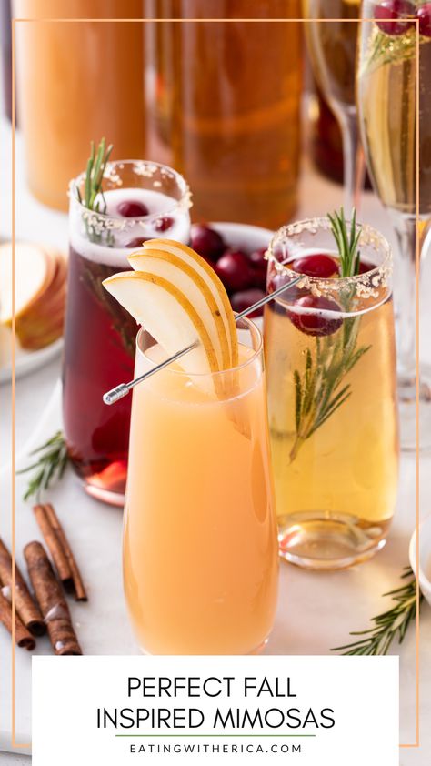 Brunch Mimosa Recipe, Fall Brunch Shower Ideas, Holiday Mimosa Bar Ideas, The Best Mimosa Recipe, Fall Mimosa Bar Ideas Brunch Party, Apple Juice Mimosa, Fall Brunch Drinks Alcoholic, Thanksgiving Mimosa Bar, Mimosa Recipe Fall