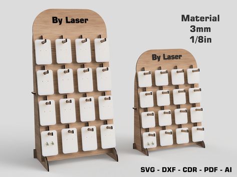 Earring Display Stand, Laser Cut File, Two Different Size, Earring Holder, Jewelry Organizer, Earring Display SVG DXF PDF by ByLaser on Etsy Laser Cut Earring, Earring Display Stand, Craft Market Display, Earring Display Stands, Craft Booth Displays, Laser Cut Earrings, Earring Stand, Gelang Manik, Earring Organizer