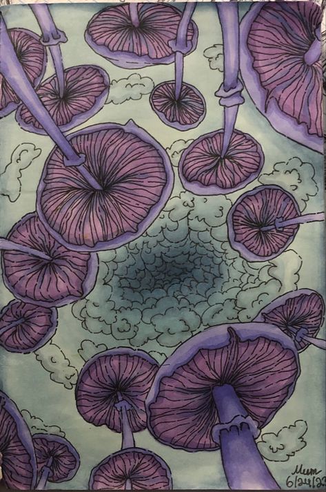 Purple Mushroom Painting, Mushroom Fungi Art, Purple Mushrooms Aesthetic, Nature Drawings Colorful, Purple Mushroom Drawing, Purple Mushroom Art, Mushroom Abstract Art, Mushroom Asthetic Wallpers, Purple Aesthetic Drawings