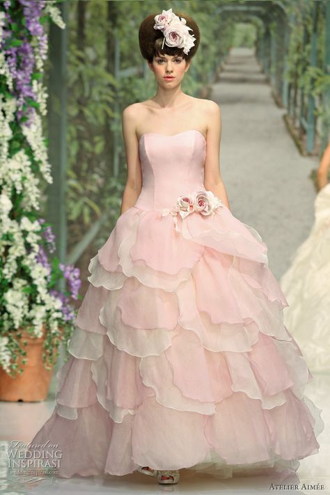 Pink ball gown wedding dress by Atelier Aimee 2011 bridal collection -- Atelier Aimée Wedding Dresses 2011 | Wedding Inspirasi  #wedding #weddings #bridal #weddingdress #weddingdresses #bride #fashion #babyblue #color #europe #european #italian #italy #label:AtelierAimée #lightblue #pink #pretty #romantic #sweet #villacarlotta #year:2011 ~ Cream Colored Wedding Dress, Pink Wedding Gowns, Colored Wedding Dress, Light Pink Wedding, Pink Ball Gown, Ballgown Wedding, Wedding Dress Organza, Wedding Dresses Blush, Garden Wedding Dresses