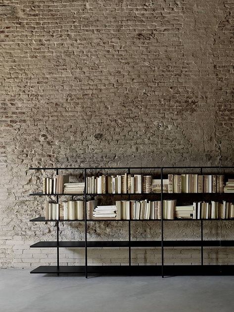 Loft Designs, Bookcase Design, Bookshelf Design, Urban Loft, Screen Design, Light Architecture, Storage System, Brick Wall, 인테리어 디자인