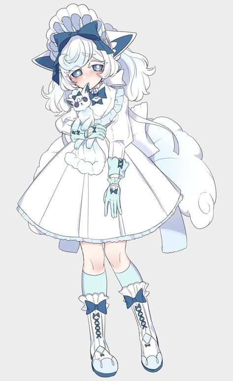 Furrowed Eyebrows, Gen 7 Pokemon, Furrowed Brow, Colored Eyelashes, Alolan Vulpix, Puffy Long Sleeves, Pokemon Human Form, White Footwear, Gijinka Pokemon