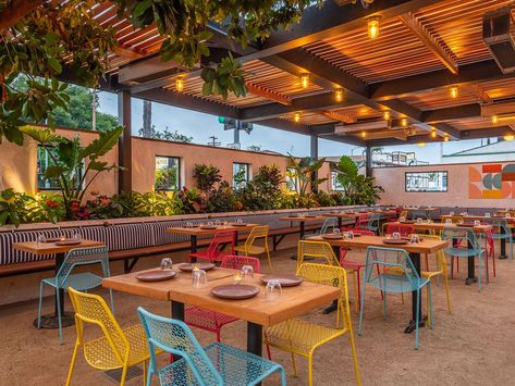 Colorful Outdoor Restaurant, Restaurant Design Colorful, Outdoor Restaurant Patio Ideas, Cabana Design Restaurant, Best Outdoor Restaurants, Mexican Restaurant Patio Ideas, Mexican Restaurant Outdoor Patio, Best Outdoor Restaurant Patios, Outdoor Dining Restaurant Design