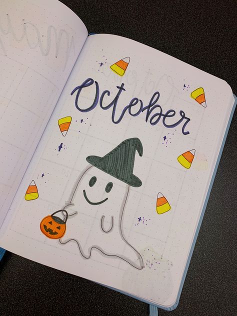 Halloween Theme Journal, October Notes Ideas, October Title Ideas, October Journal Cover Ideas, October Journal Ideas Easy, Halloween Notebook Ideas, October Heading, Halloween Journal Pages, October Whiteboard Ideas