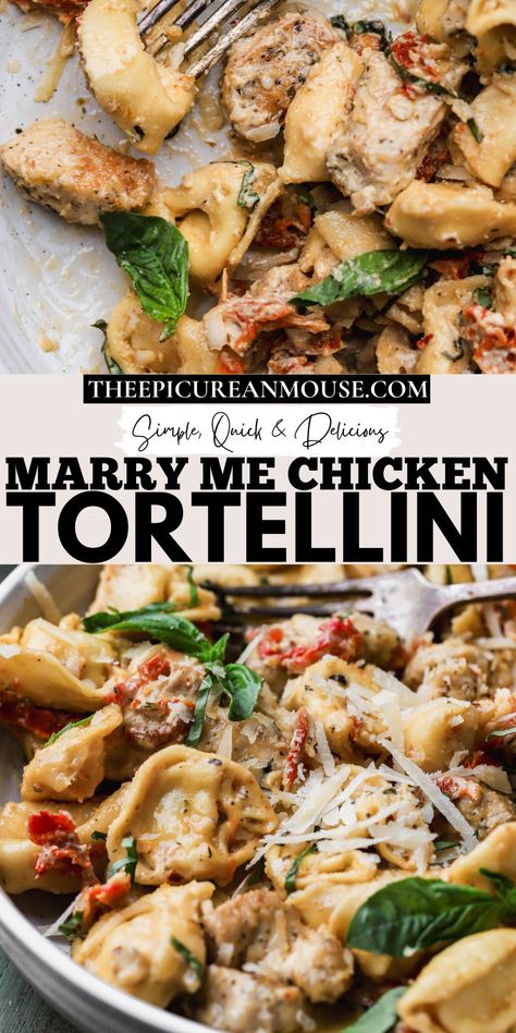 Marry Me Chicken Tortellini is not only incredibly delicious, but also a lifesaver on busy weeknights, thanks to its ease of preparation. With simple ingredients and minimal cooking time, this dish is perfect for this hectic evenings when you need a satisfying meal on the table fast. Tortellini Recipes White Sauce, Chicken Mozzarella Tortellini Recipes, Tortellini Recipes With Chicken, Tortellini Recipes Healthy, Chicken Tortellini Pasta, Marry Me Chicken Tortellini, Easy Recipes For Lunch, Marry Me Chicken Pasta, Carbonara Ingredients