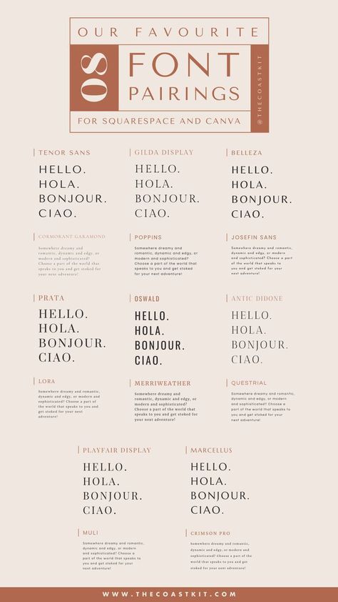 3 Font Combinations Canva, Business Font Pairings, Heading Subheading Body Font, Calgary Font Pairing, Typography Fonts Canva, Font Combinations Squarespace, Squarespace Fonts Pairings, Canva And Squarespace Fonts, Canva Typography Combinations