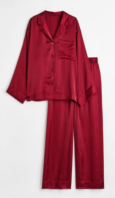 Red Silk Pajamas, Pajamas Aesthetic, Cute Pajama, Red Pajamas, Silk Pajamas Women, Pyjama Satin, Cute Pajama Sets, Cute Sleepwear, Pajamas For Women