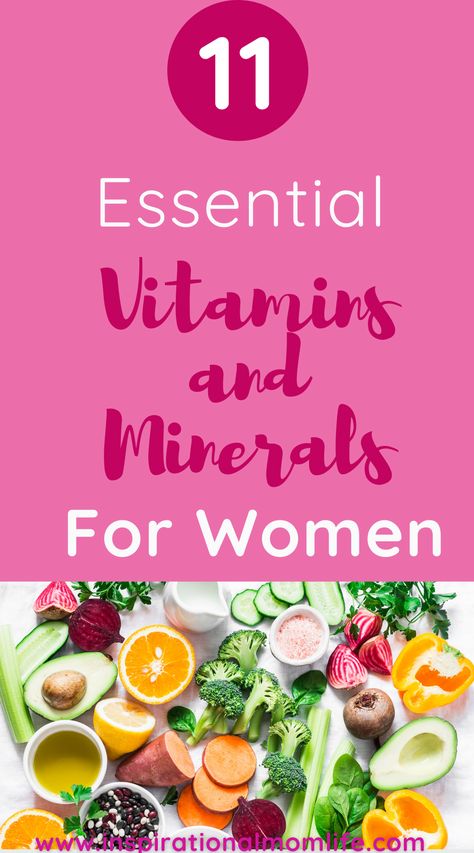 Most women are not aware that they are lacking in their daily vitamin and mineral intake. Defieciencies in these can lead to women feeling miserable. Take a look at these 11 essential vitamins and minerals for women. You will learn what these do in the body and the best foods to eat to get them. Womens Vitamins 20s, Vitamins And Minerals For Women, Nature Made Vitamins, Essential Vitamins And Minerals, Vitamin A Foods, Vitamin And Mineral, List Of Vegetables, Daily Vitamin, Female Health