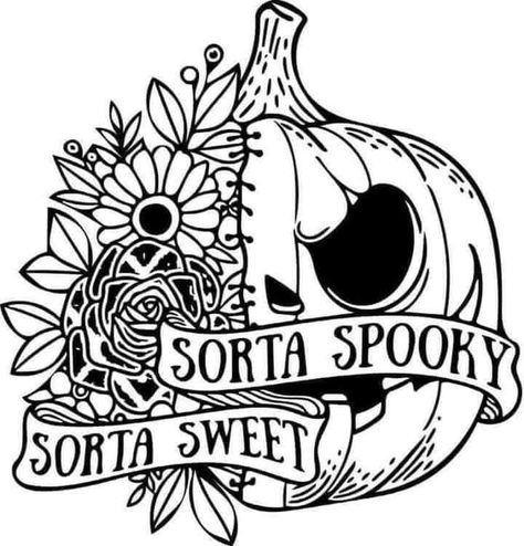 This cute design will make a lovely Fall/Halloween sticker, decal, coloring page or even a tattoo stencil! Art Sketches Doodles, Spooky Tattoos, Halloween Sticker, Colouring Pics, Fall Coloring Pages, Tattoo Stencil, Halloween Coloring Pages, Cute Coloring Pages, Cricut Projects Vinyl