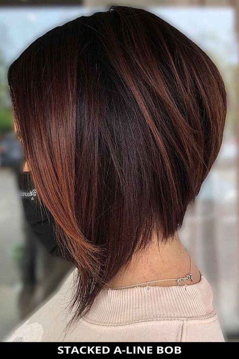 Consider this beautiful stacked a-line bob that might be perfect for your next hairstyle! If you're ready for more, check out here to see the 19 a-line bob haircuts that you simply can’t miss and you won't regret trying. Photo Credit: @color.by.caitlin on Instagram Long Angled Bob Haircuts For Fine Hair, Short At Back Long At Front Hair Angled Bobs, V Bob Haircut, Stacked A Line Haircut, A Line Inverted Bob Stacked, Edgy A Line Bob, Angled Long Bob For Fine Hair, Aline Haircuts For Women, Gray Inverted Bob Hairstyles