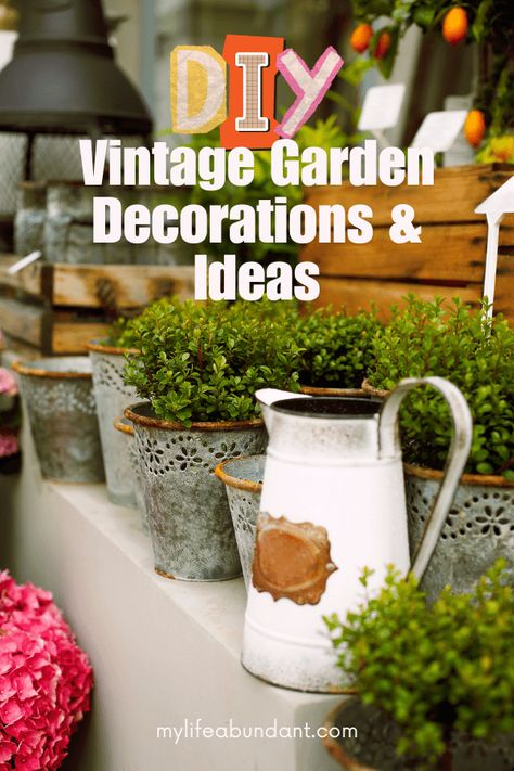 Vintage garden decorations are so full of charm. If used creatively, they will add lots of extra beauty and joy to your garden. #gardendecor #vintage #DIY #thrifing Garden Decorations Ideas, Pet Hair Vacuum, Clean Crafts, Plant Crafts, Vintage Gardening, Wonderful Wednesday, Vintage Garden Decor, Pet Advice, Cottage Gardens