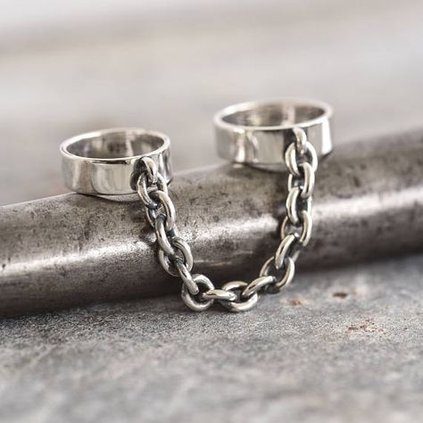 Double Chain Ring  handmade ring  handcuff ring  double Ring Double Band, Ring With Chain, Rings Chain, Double Band Ring, Double Finger Ring, Double Rings, Double Band Rings, Knuckle Ring, Ring Chain