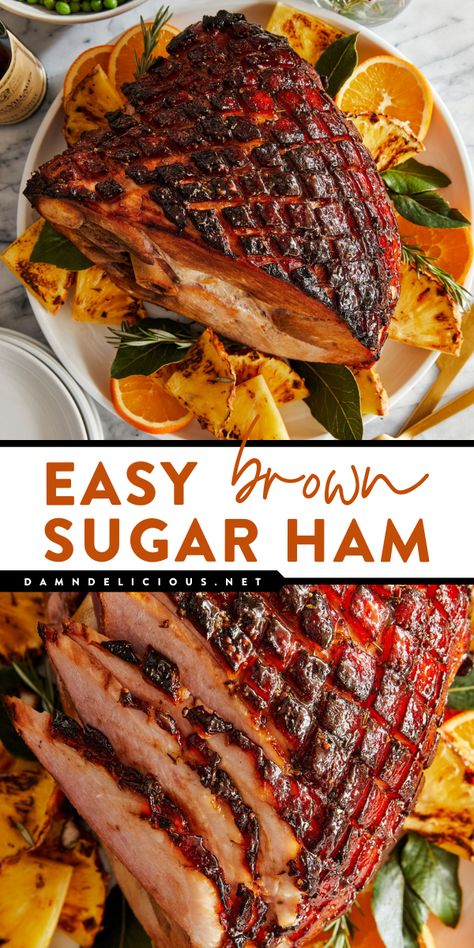 Looking for Easter dinner ideas? Here's the BEST Easter ham! This Easy Brown Sugar Ham is a holiday classic. Baked in the most incredible brown sugar glaze for ham, this Easter main dish recipe is perfectly sweet, tangy, and savory! Easter Ham Glaze, Easy Ham Recipes, Sugar Ham, Brown Sugar Ham, Ham Recipes Baked, Ham Dinner, Ham Glaze Recipe, Honey Ham, Easy Ham