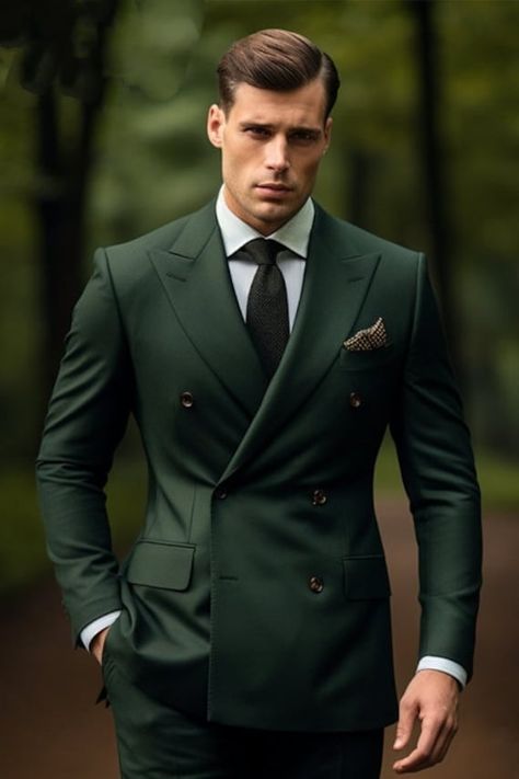 Man Green Suit- Classic Forest Green Double Breasted Suit for Men - Elegant Formal Attire- Tailored Suit Listing Include (Coat + Pant) Fabric :- Premium Color:-  Green Dry Clean Only The suit is for wedding, Party, Proms, and Etc Express Shipping to world-wide but Remote Area May Take Longer Little color variation may possible due to photography and lights Green Double Breasted Suit, Green Suit Men, Double Breasted Suit Men, Green Wedding Suit, Stylish Mens Suits, Tailored Suit, Suit For Men, Mens Formal Wear, Green Suit