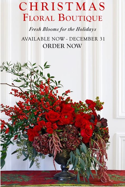 Christmas Floral Arrangements Modern, Poinsettia Floral Arrangements, Christmas Bouquet Centerpiece, Modern Christmas Floral Arrangements, Large Christmas Arrangements, Elegant Christmas Floral Arrangements, Christmas Flowers Arrangements, Evergreen Bouquet, Red Floral Arrangements