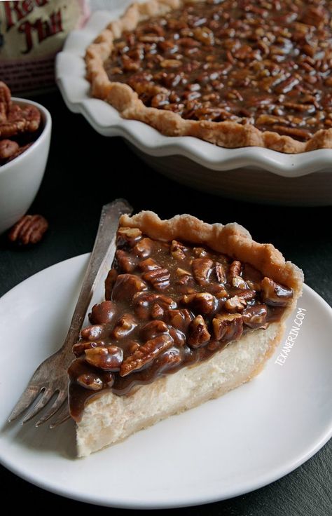 Caramel Pecan Cheesecake Pie (gluten-free, whole grain, all-purpose flour options) - Texanerin Baking Caramel Pecan Cheesecake Pie, Pecan Cheesecake Pie, Caramel Pecans, Gluten Free Pecan, Caramel Pecan Cheesecake, Pecan Pie Cheesecake, Pecan Cheesecake, Pie Cheesecake, Seasonal Desserts