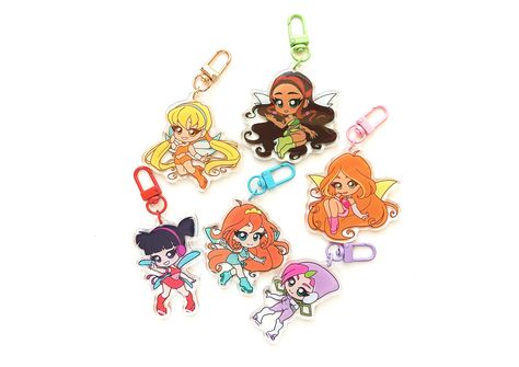 Introducing our 6cm transparent acrylic keychains featuring unique designs inspired by Winx Club characters, all created by me. Add a touch of anime flair to your everyday essentials with these eye-catching keychains. Perfect for anime enthusiasts and collectors alike. Clear acrylic keychains 6cm tall, 2 sides printed + front side epoxy. Every order includes enough wrapping to protect the item. Shipping includes tracking info. Winx Club Characters, Anime Acrylic, Style Anime, Acrylic Keychains, Acrylic Keychain, Winx Club, Everyday Essentials, Clear Acrylic, Everyday Essentials Products